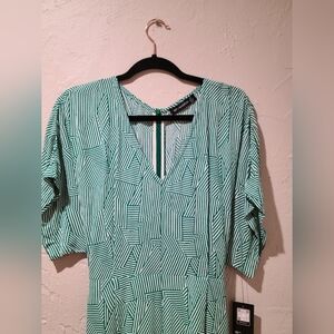 Green and White Geometric jumpsuit